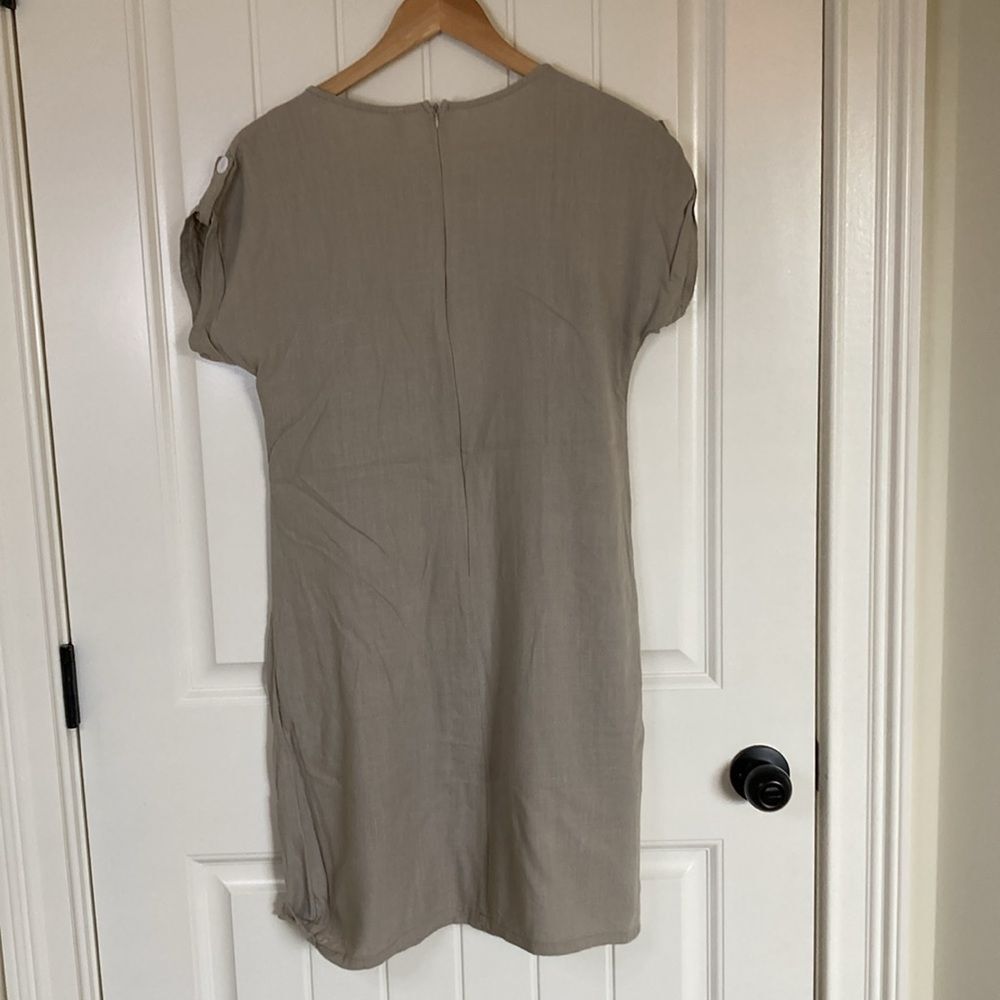 Yidartan Womens Short Sleeve Linen Blend Dress‎ M Tan Summer Beach Work - Picture 9 of 10